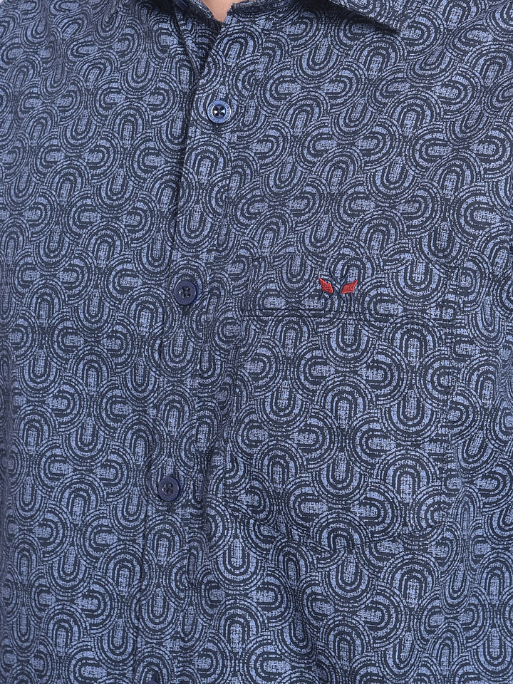Navy Blue Printed Shirt-Men Shirts-Crimsoune Club