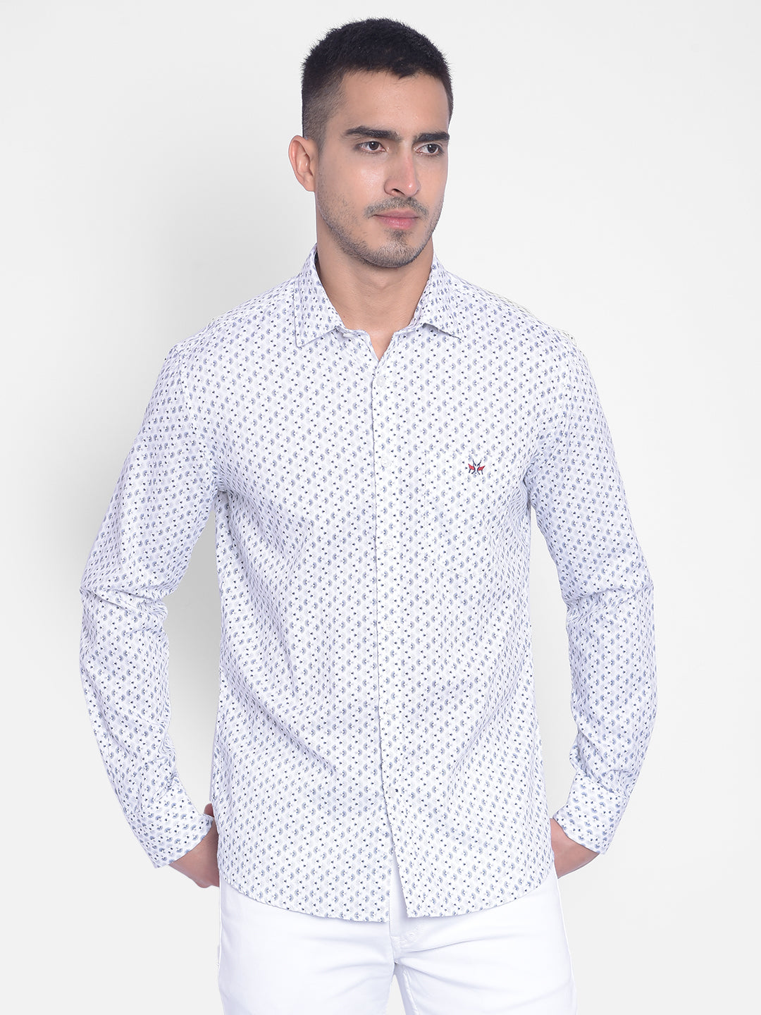 White Printed Shirt-Men Jeans-Crimsoune Club