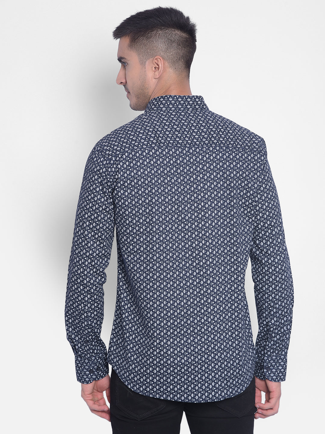 Navy Blue Printed Shirt-Men Jeans-Crimsoune Club