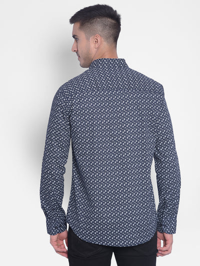 Navy Blue Printed Shirt-Men Jeans-Crimsoune Club