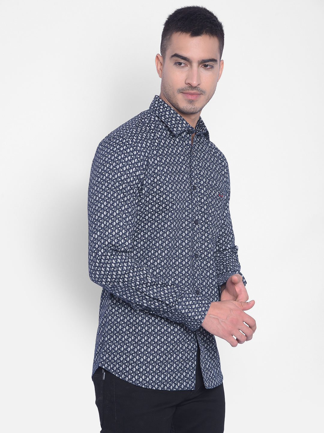 Navy Blue Printed Shirt-Men Jeans-Crimsoune Club