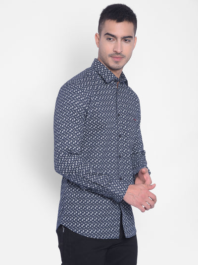 Navy Blue Printed Shirt-Men Jeans-Crimsoune Club