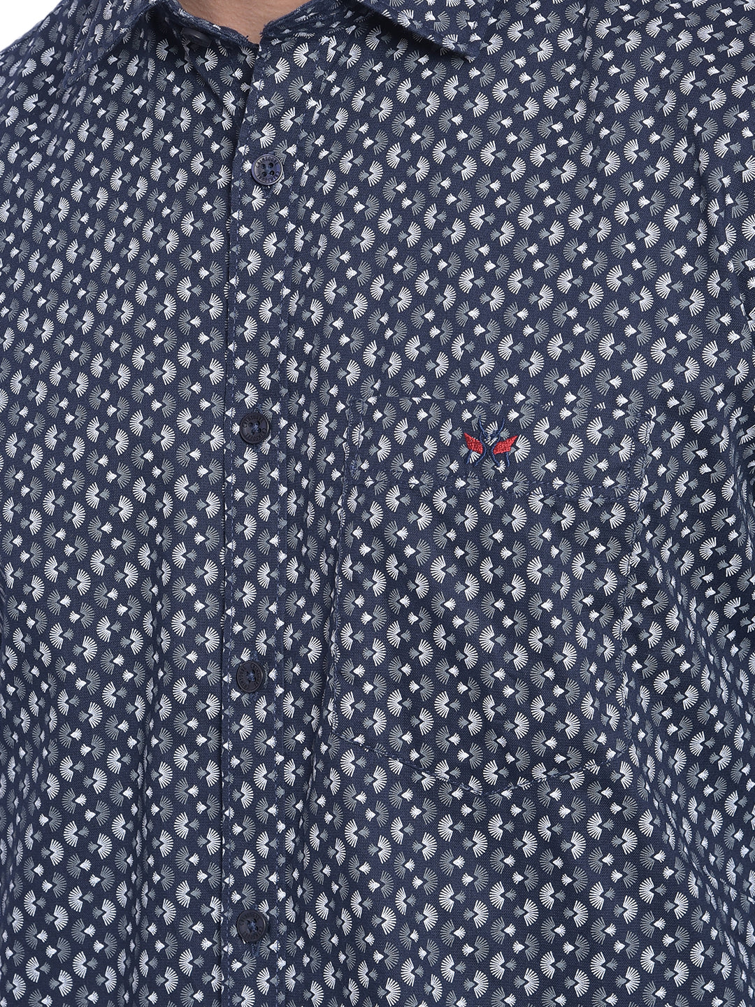 Navy Blue Printed Shirt-Men Jeans-Crimsoune Club