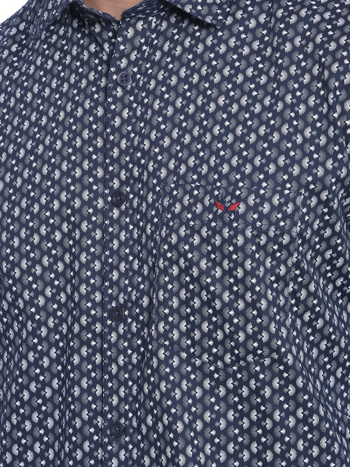 Navy Blue Printed Shirt-Men Jeans-Crimsoune Club