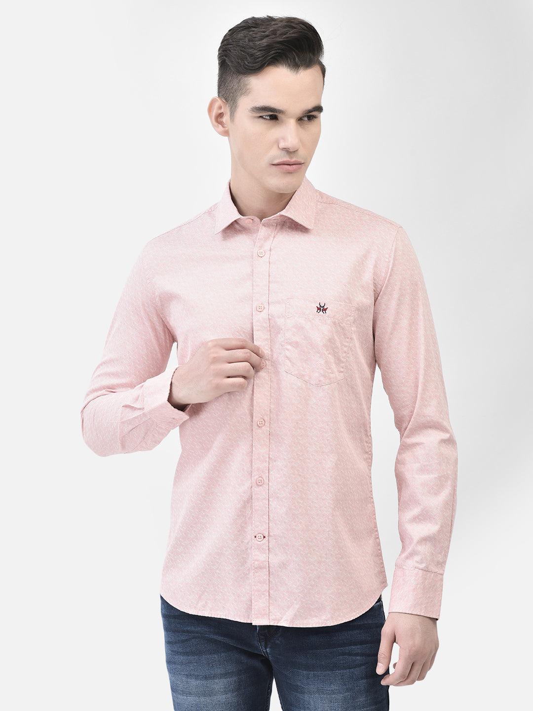 Peach Printed Shirt-Men Shirts-Crimsoune Club