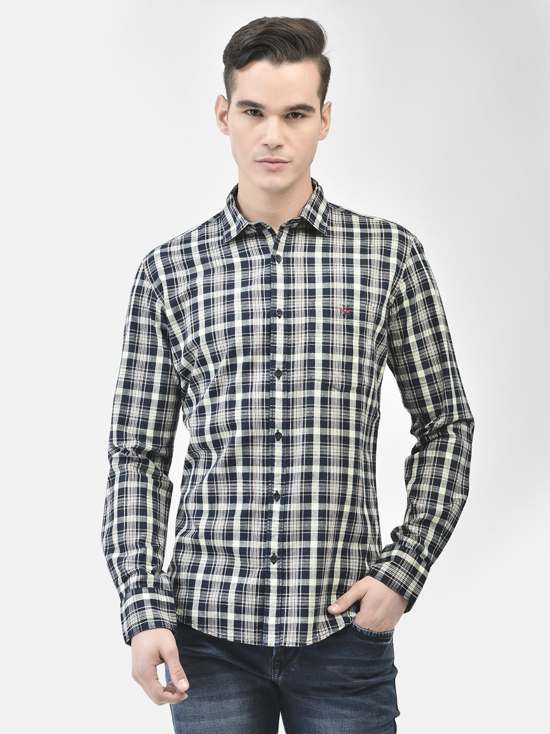 Navy Blue Checked Shirt-Men Shirts-Crimsoune Club