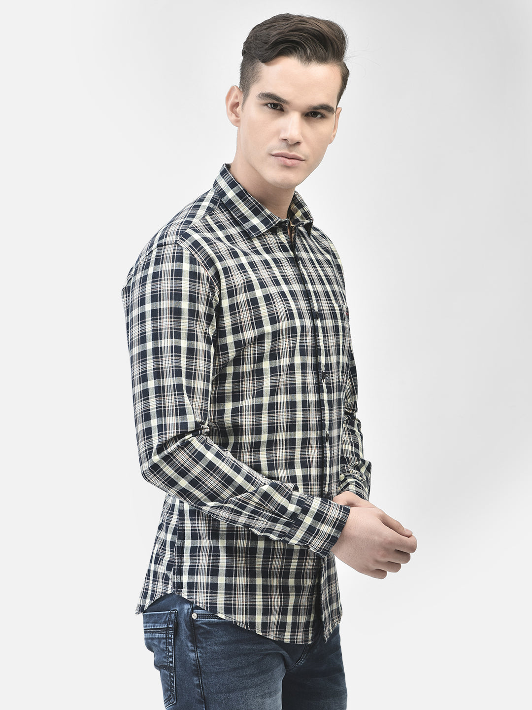 Navy Blue Checked Shirt-Men Shirts-Crimsoune Club