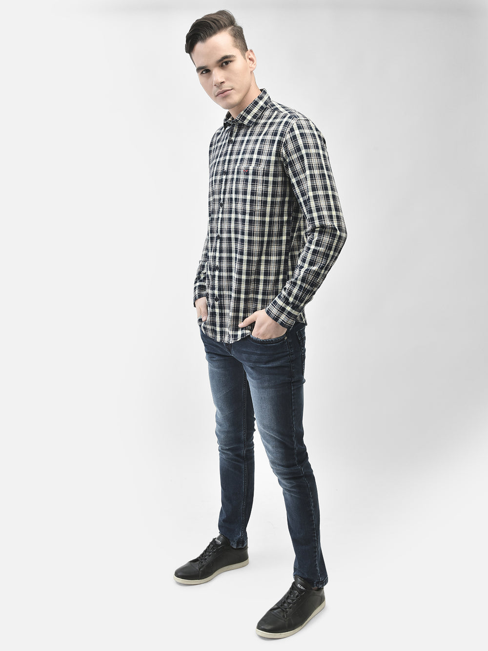Navy Blue Checked Shirt-Men Shirts-Crimsoune Club