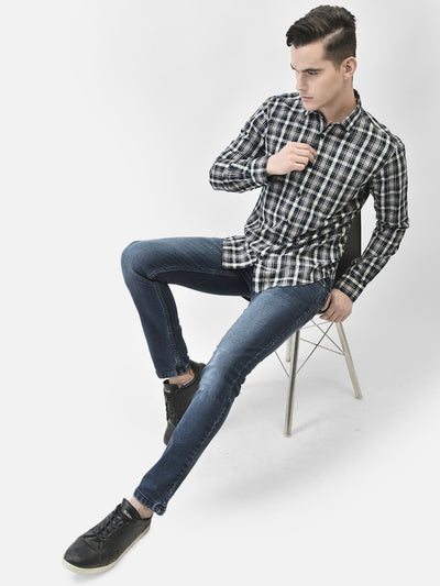 Navy Blue Checked Shirt-Men Shirts-Crimsoune Club