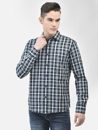 Navy Blue Checked Shirt-Men Shirts-Crimsoune Club