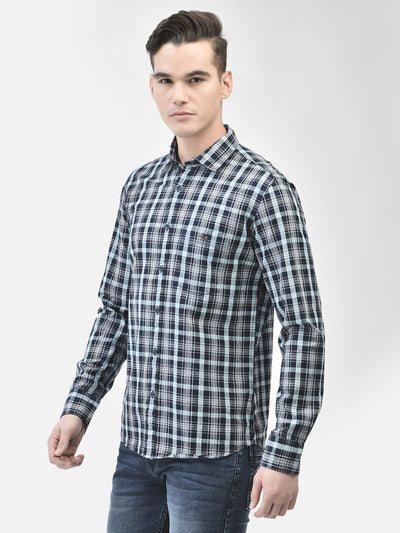 Navy Blue Checked Shirt-Men Shirts-Crimsoune Club