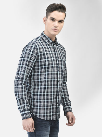 Navy Blue Checked Shirt-Men Shirts-Crimsoune Club