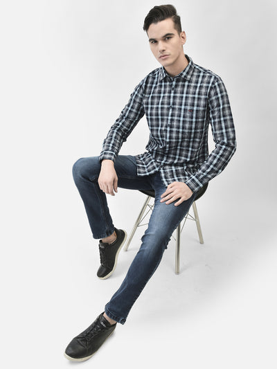 Navy Blue Checked Shirt-Men Shirts-Crimsoune Club