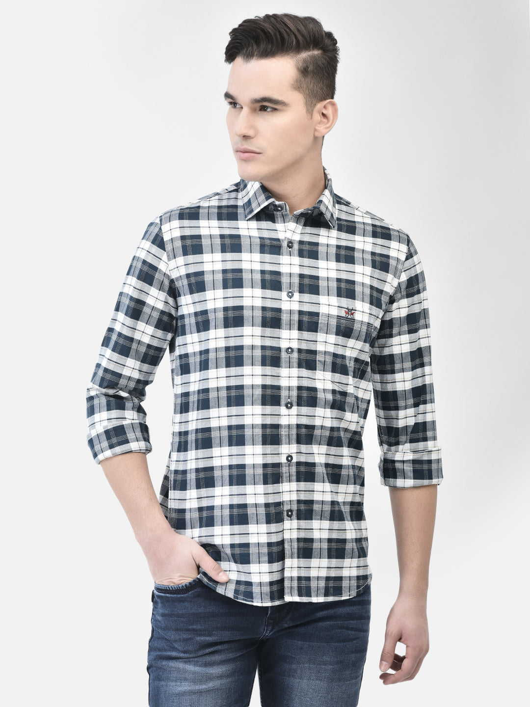 White Checked Shirt-Men Shirts-Crimsoune Club