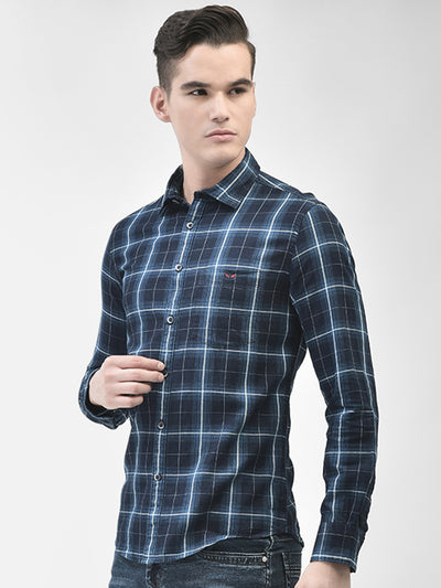 Navy Blue Checked Shirt-Men Shirts-Crimsoune Club