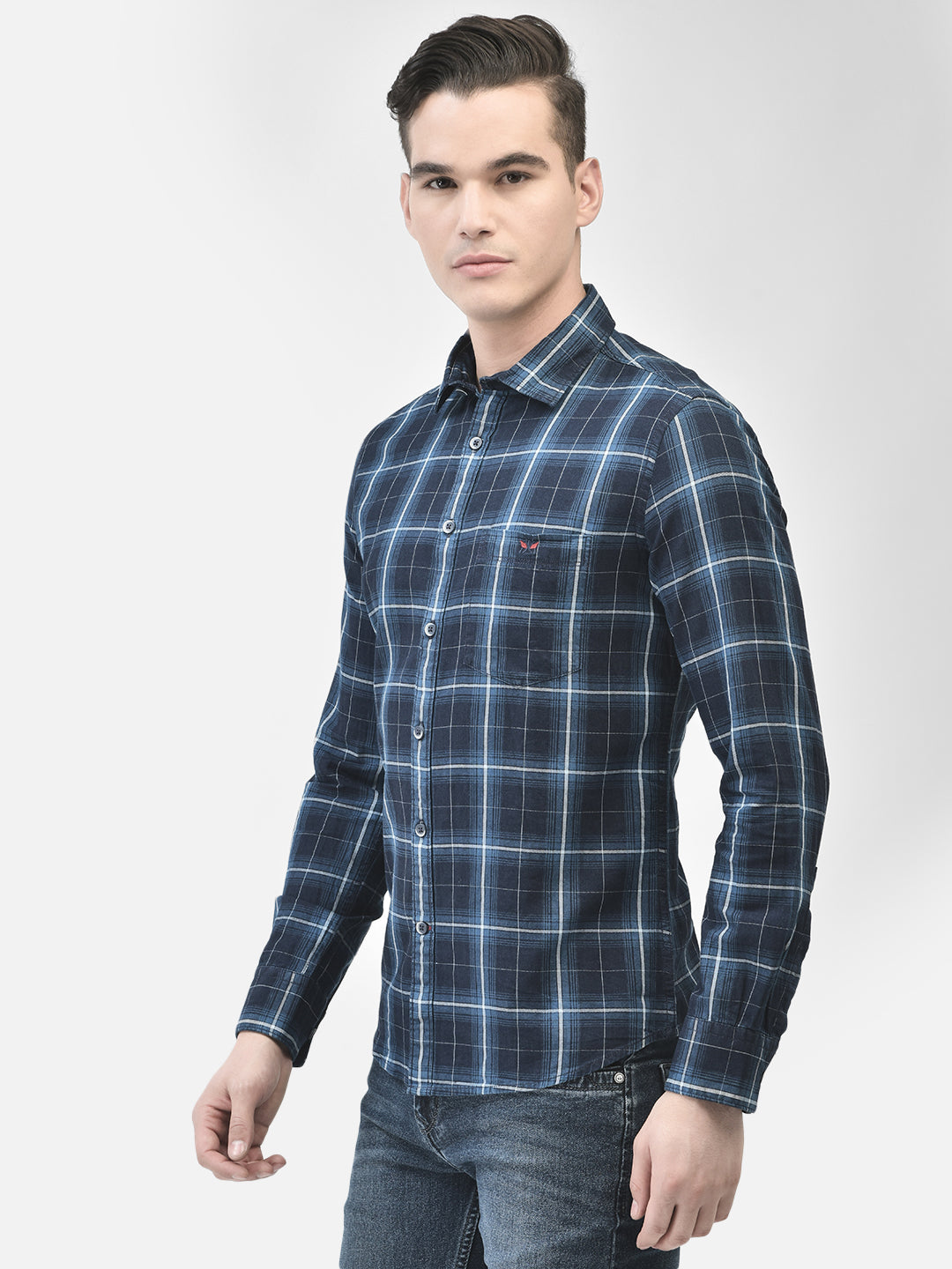 Navy Blue Checked Shirt-Men Shirts-Crimsoune Club