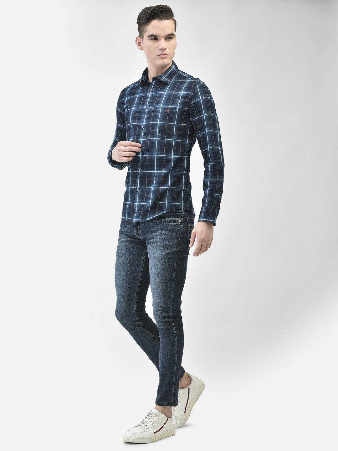 Navy Blue Checked Shirt-Men Shirts-Crimsoune Club