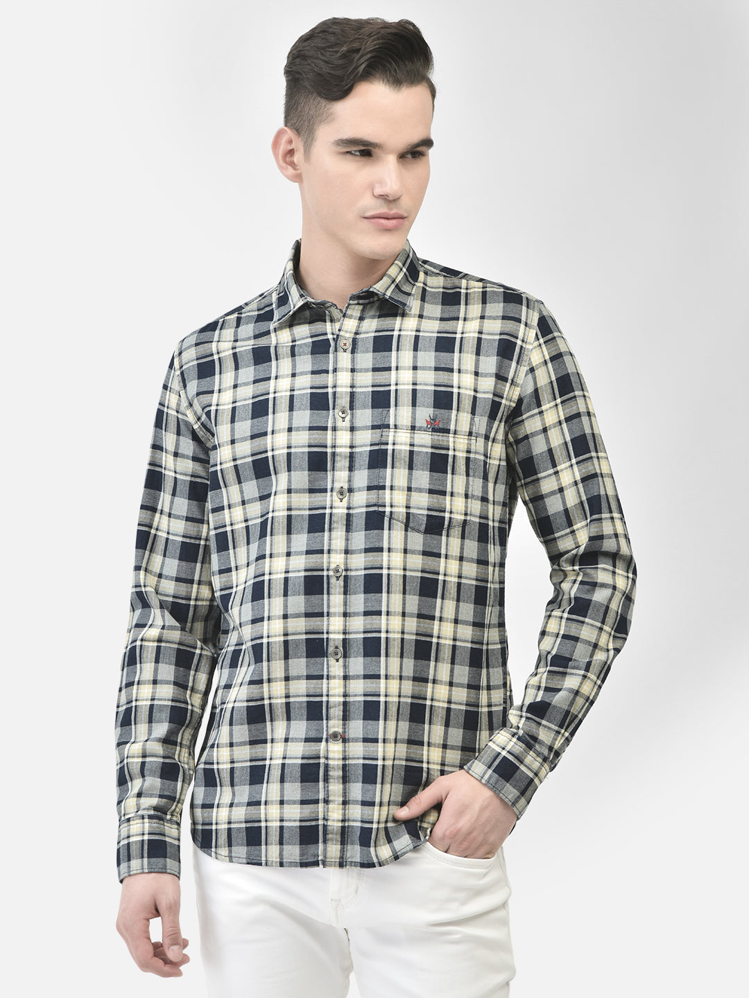 Navy Blue Checked Shirt-Men Shirts-Crimsoune Club