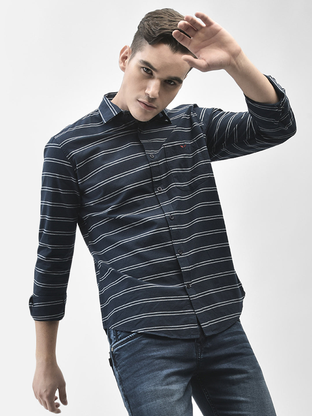 Navy Blue Striped Shirt-Men Shirts-Crimsoune Club