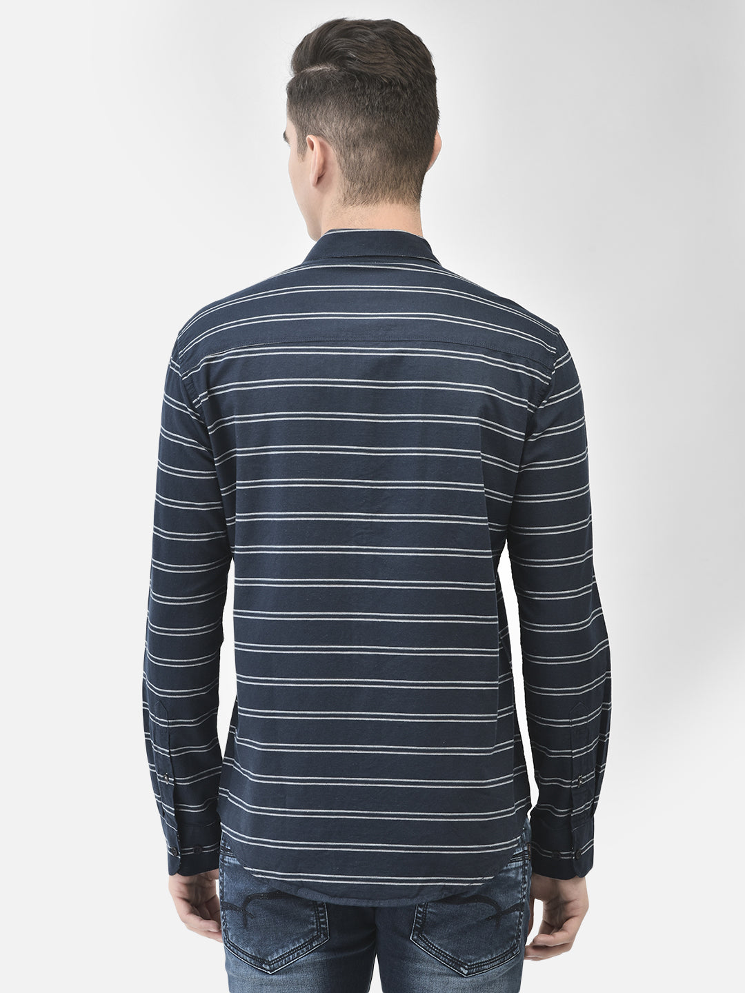 Navy Blue Striped Shirt-Men Shirts-Crimsoune Club