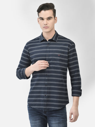 Navy Blue Striped Shirt-Men Shirts-Crimsoune Club