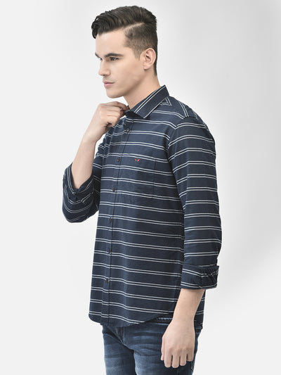 Navy Blue Striped Shirt-Men Shirts-Crimsoune Club