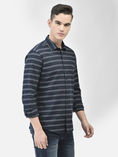 Navy Blue Striped Shirt-Men Shirts-Crimsoune Club