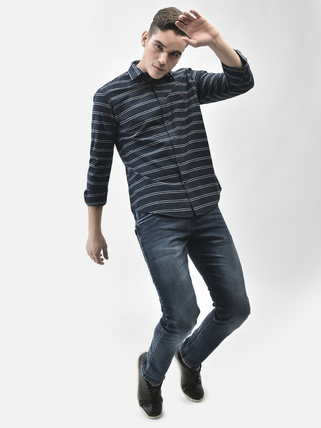 Navy Blue Striped Shirt-Men Shirts-Crimsoune Club