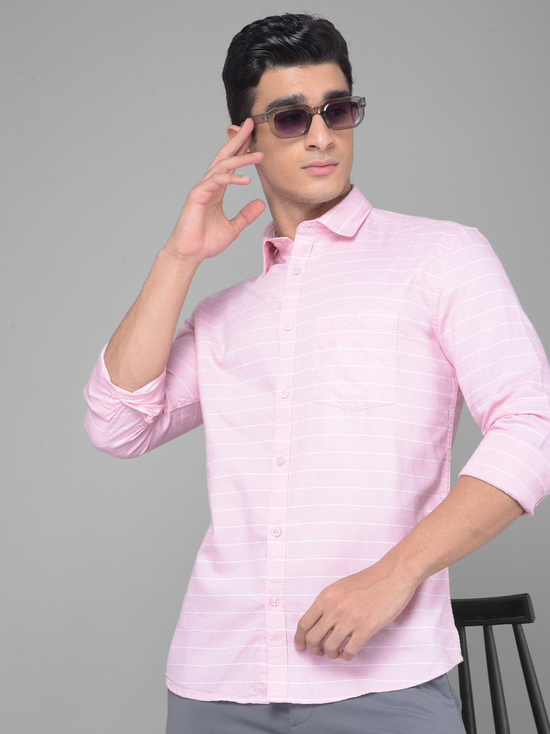 Pink Striped Shirt-Men Shirts-Crimsoune Club