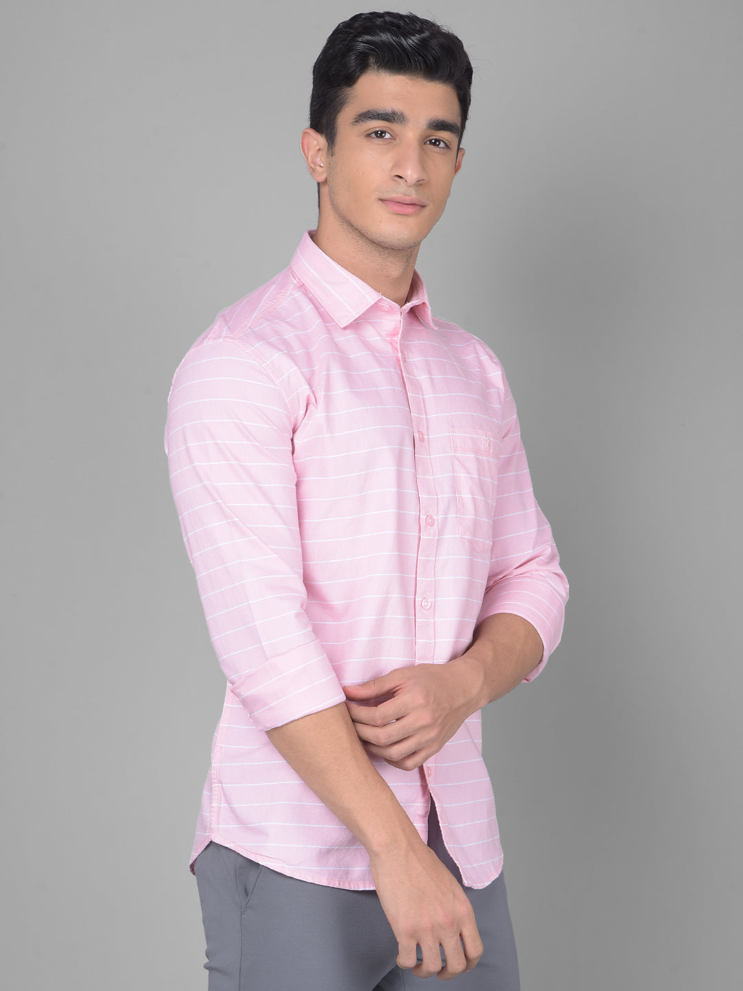 Pink Striped Shirt-Men Shirts-Crimsoune Club