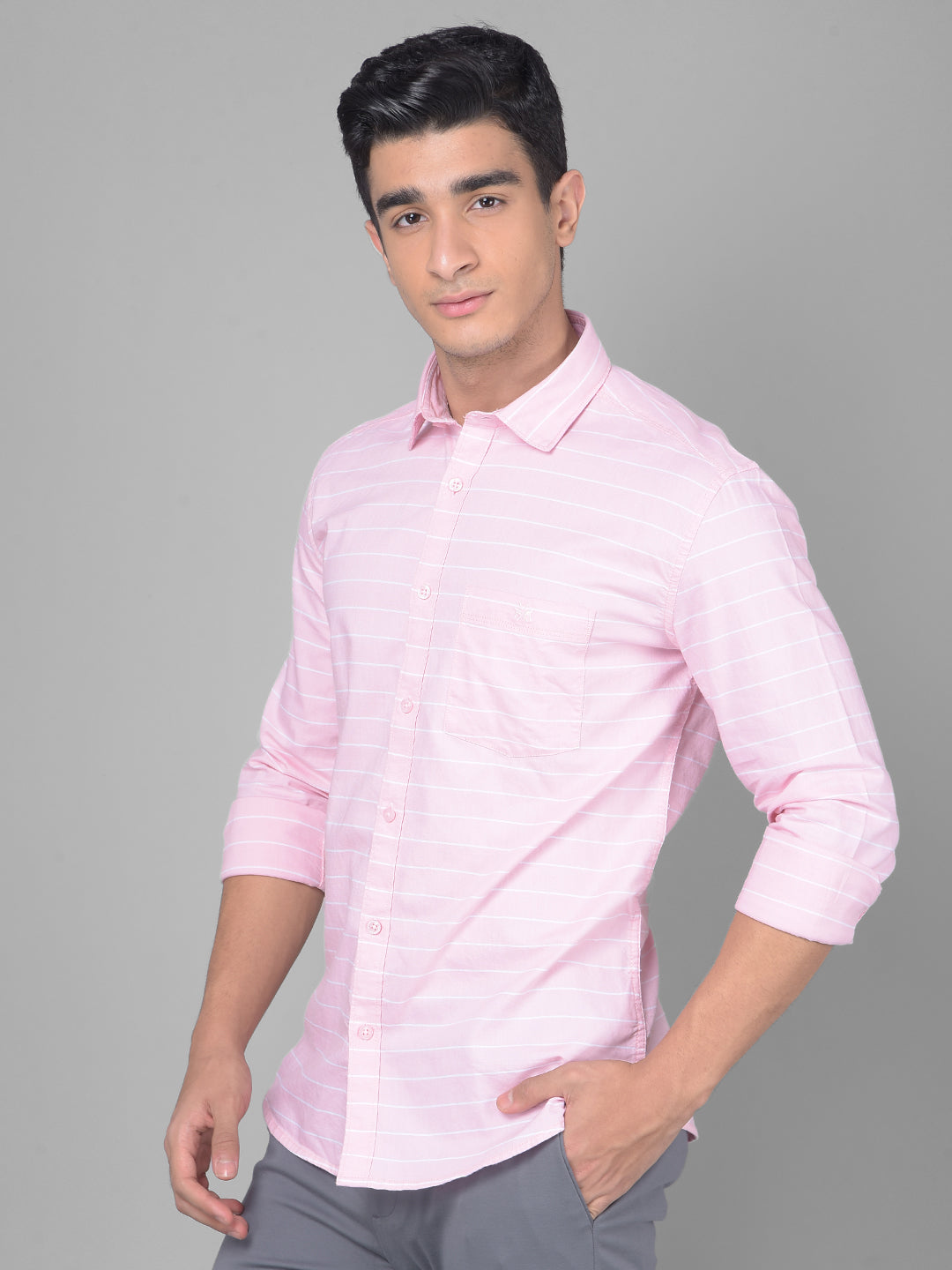 Pink Striped Shirt-Men Shirts-Crimsoune Club