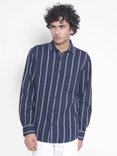 Navy Blue Striped Shirt-Men Shirts-Crimsoune Club