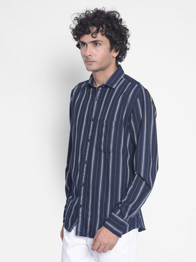 Navy Blue Striped Shirt-Men Shirts-Crimsoune Club