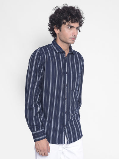 Navy Blue Striped Shirt-Men Shirts-Crimsoune Club