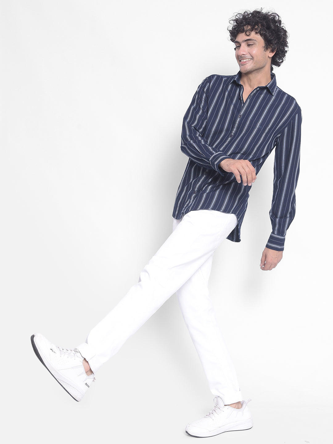 Navy Blue Striped Shirt-Men Shirts-Crimsoune Club