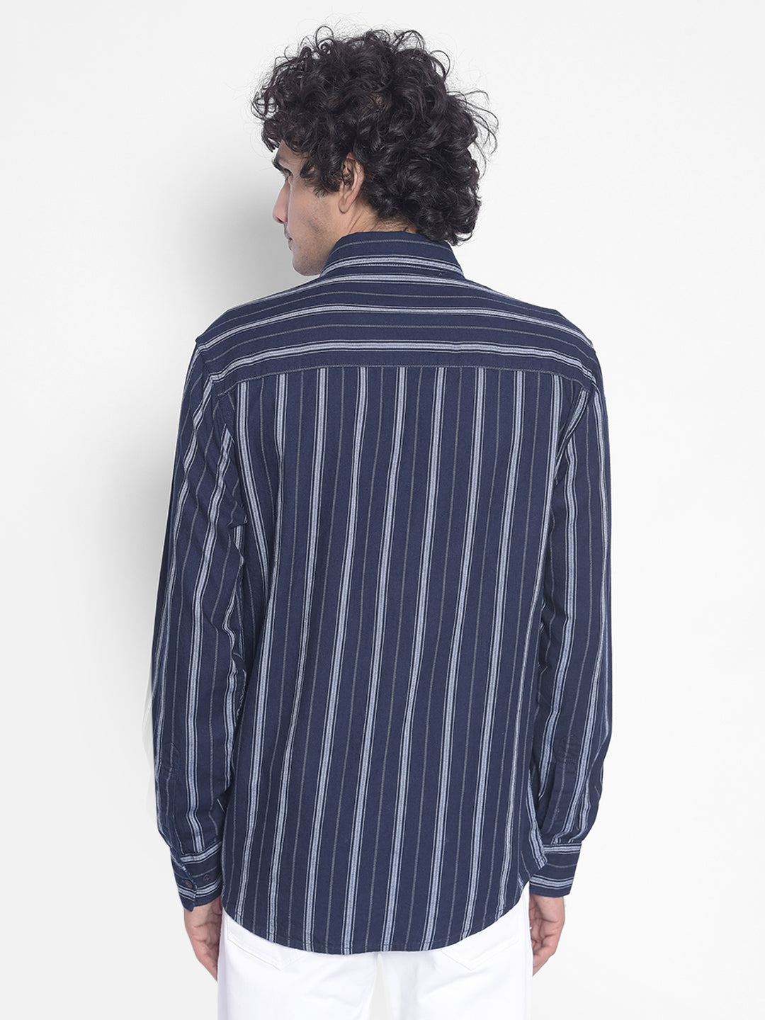 Navy Blue Striped Shirt-Men Shirts-Crimsoune Club