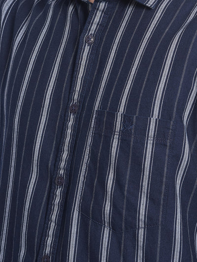 Navy Blue Striped Shirt-Men Shirts-Crimsoune Club