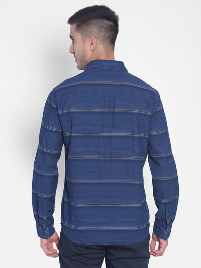Navy Blue Striped Shirt-Men Jeans-Crimsoune Club