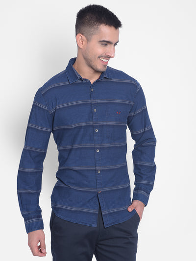 Navy Blue Striped Shirt-Men Jeans-Crimsoune Club