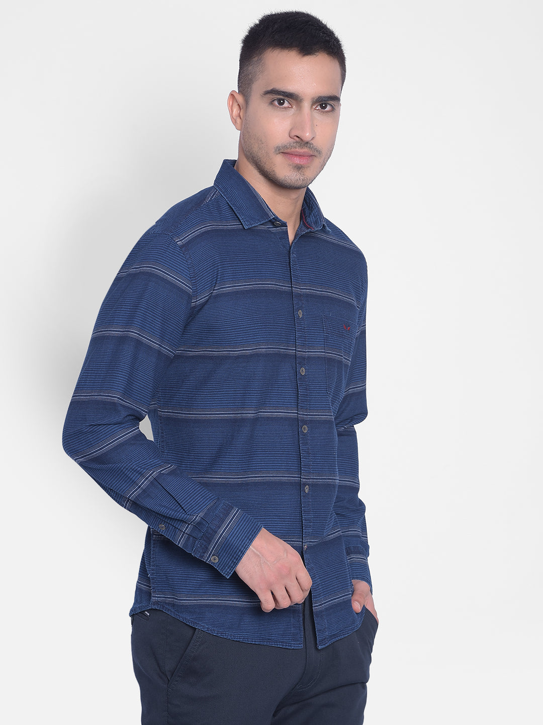 Navy Blue Striped Shirt-Men Jeans-Crimsoune Club