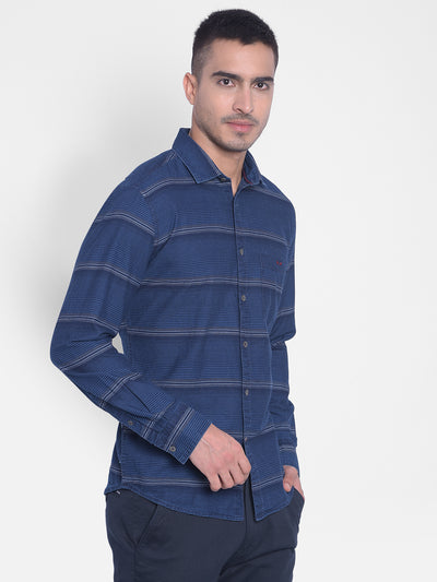 Navy Blue Striped Shirt-Men Jeans-Crimsoune Club