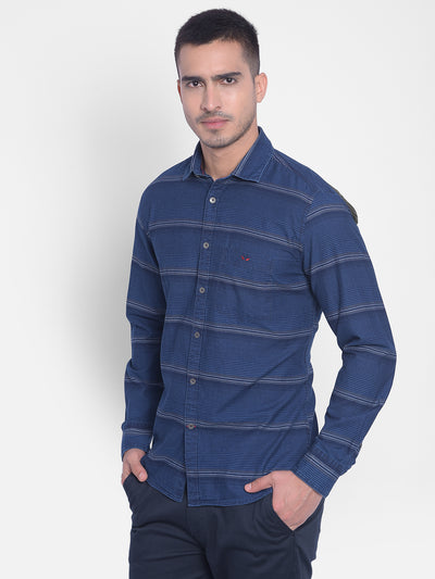 Navy Blue Striped Shirt-Men Jeans-Crimsoune Club