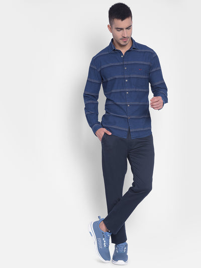Navy Blue Striped Shirt-Men Jeans-Crimsoune Club