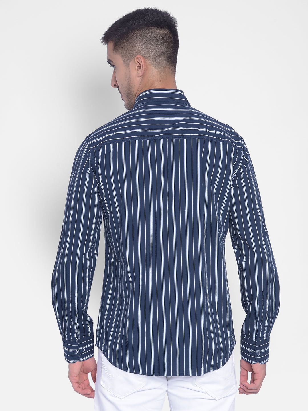 Navy Blue Striped Shirt-Men Jeans-Crimsoune Club