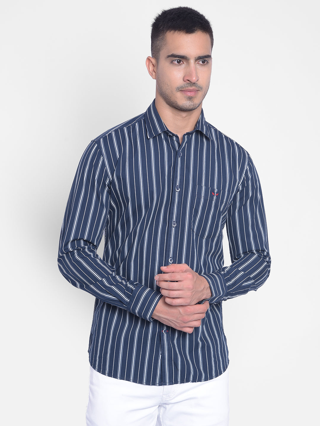Navy Blue Striped Shirt-Men Jeans-Crimsoune Club