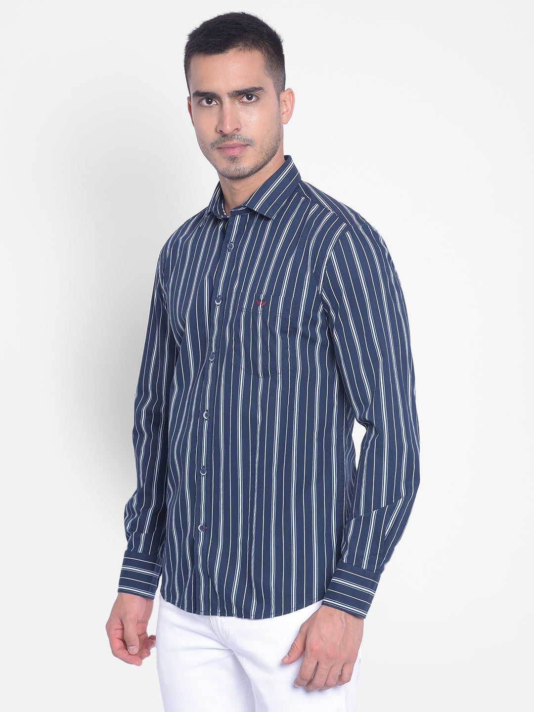 Navy Blue Striped Shirt-Men Jeans-Crimsoune Club