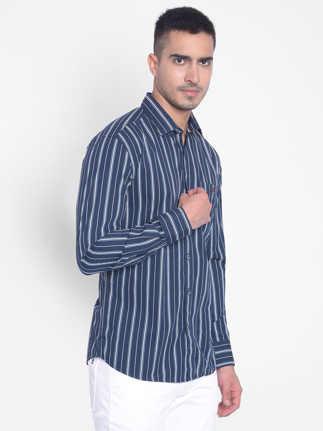 Navy Blue Striped Shirt-Men Jeans-Crimsoune Club