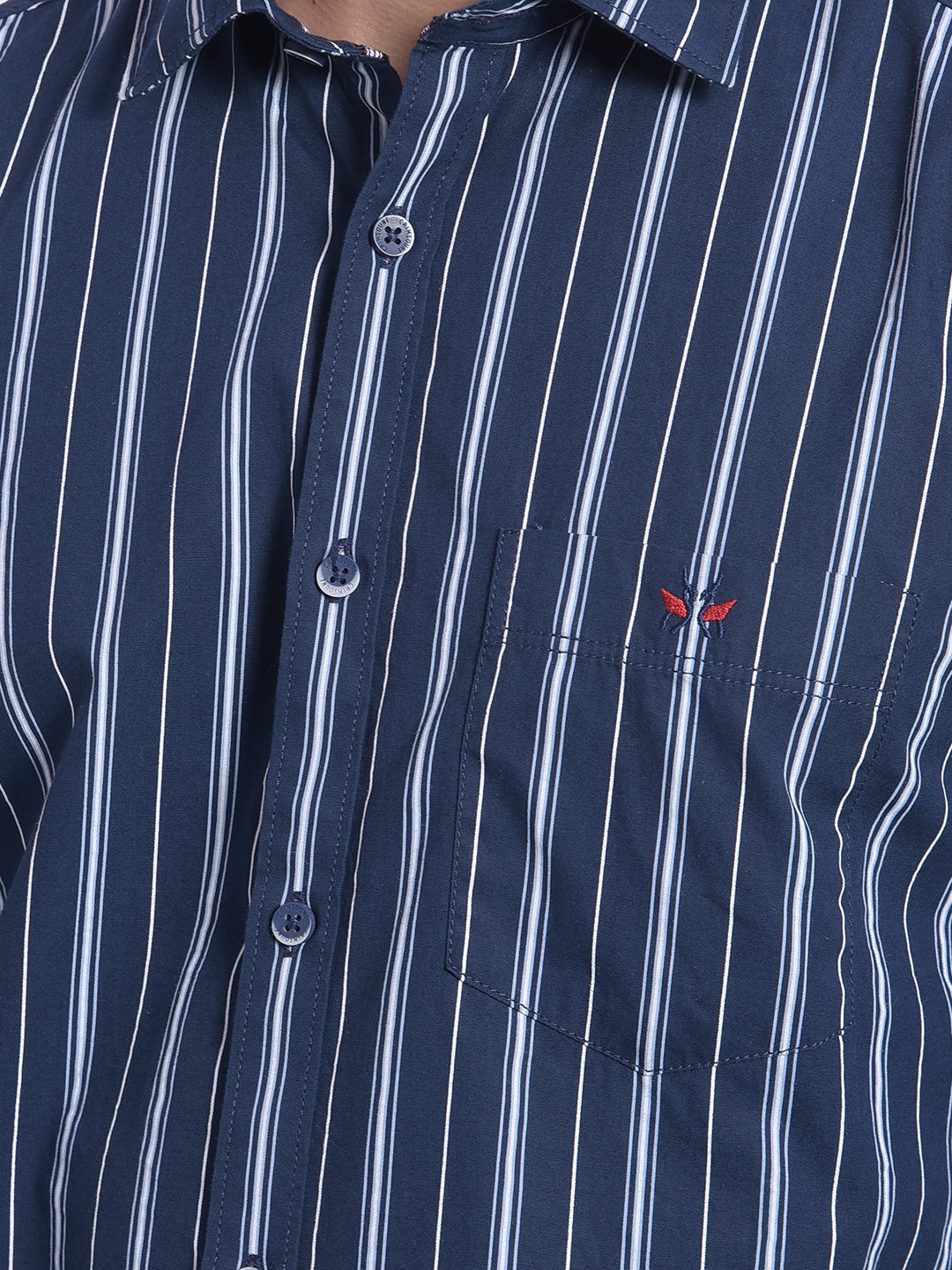Navy Blue Striped Shirt-Men Jeans-Crimsoune Club