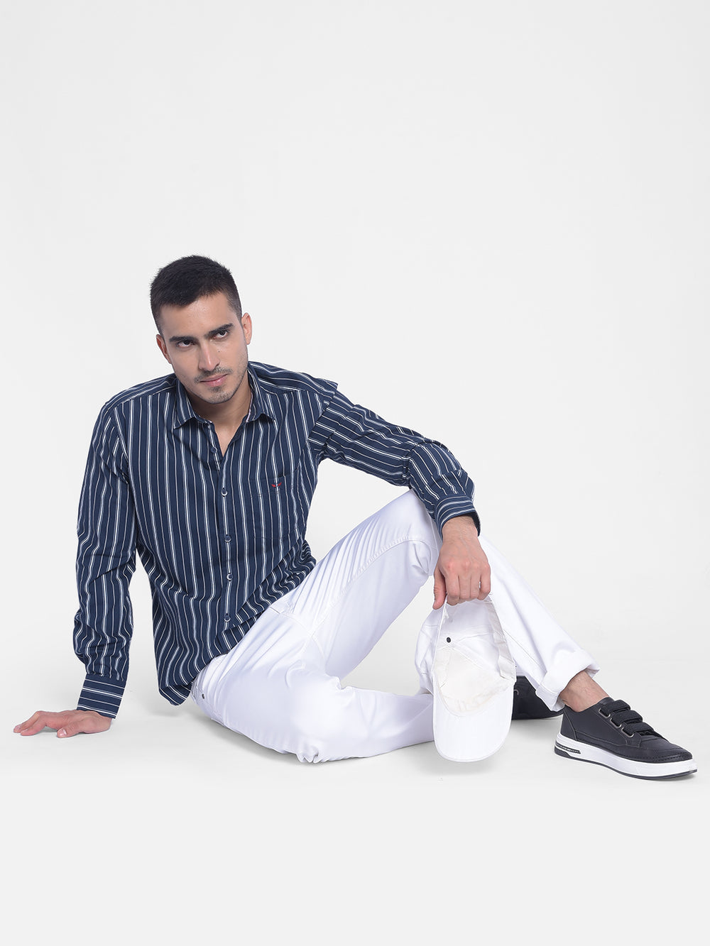 Navy Blue Striped Shirt-Men Jeans-Crimsoune Club