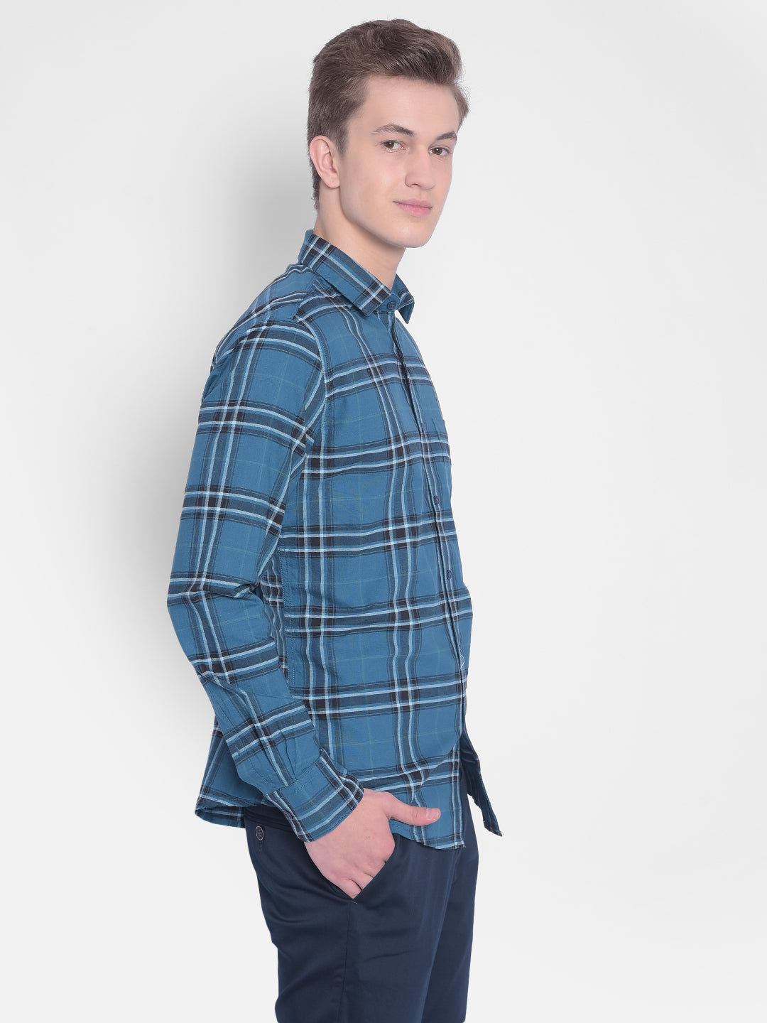 Blue Checked Shirt-Men Shirts-Crimsoune Club